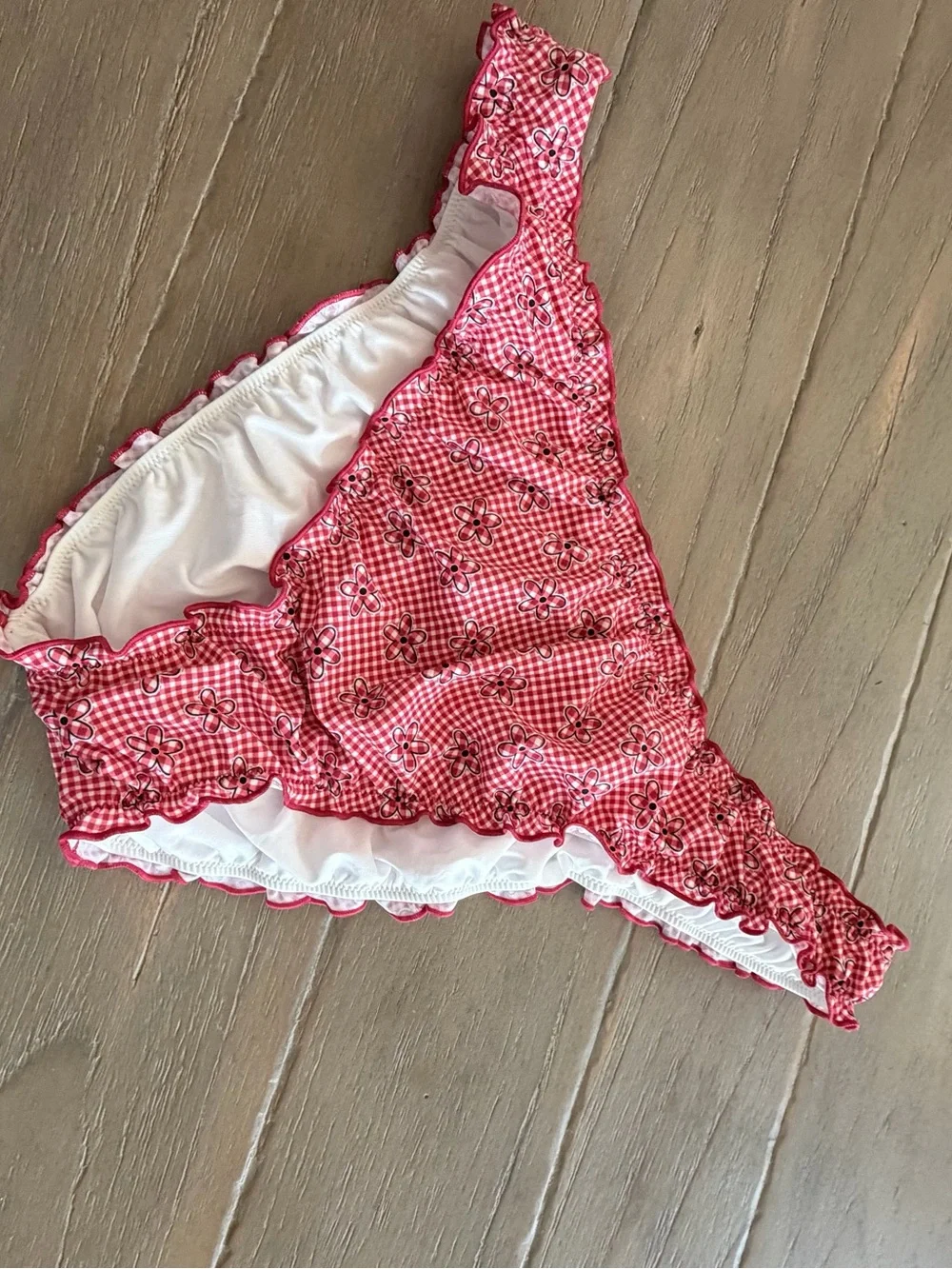 Pink x Frankies Bikinis gingham flower print bikini